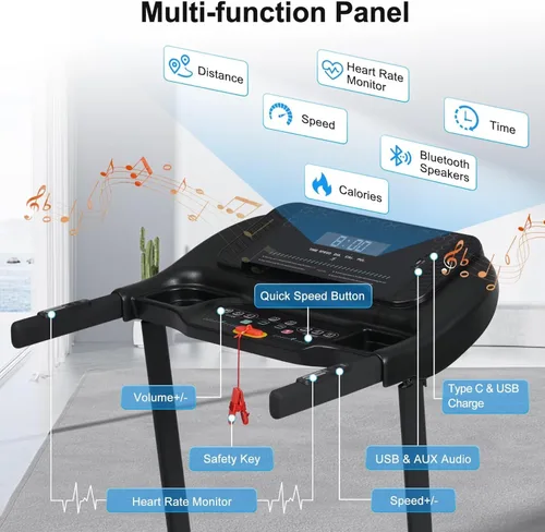 Miniatura 3 de Merax Caminadora plegable con inclinación, cintas de correr plegables automáticas de 10 MPH para el hogar, 3.0 HP Caminadoras para Hacer Ejercicio