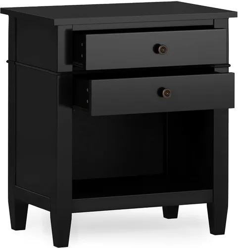 Miniatura 4 de SIMPLIHOME Carlton - Mesita de noche de madera maciza de 24 pulgadas de ancho, color negro, mesa auxiliar o auxiliar contemporánea con 2 cajones
