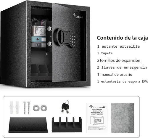 Miniatura 5 de Caja de seguridad Bonsaii con soporte y estante removible, gabinete de seguridad de acero de 1.2 pies cúbicos con cerradura de teclado digital