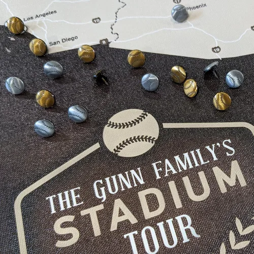 Miniatura 6 de HolyCowCanvas Mapa Rastreador de Estadios de Béisbol en Lienzo Personalizado con Chinchetas, Lista de Deseos de Parques, Regalo Personalizado