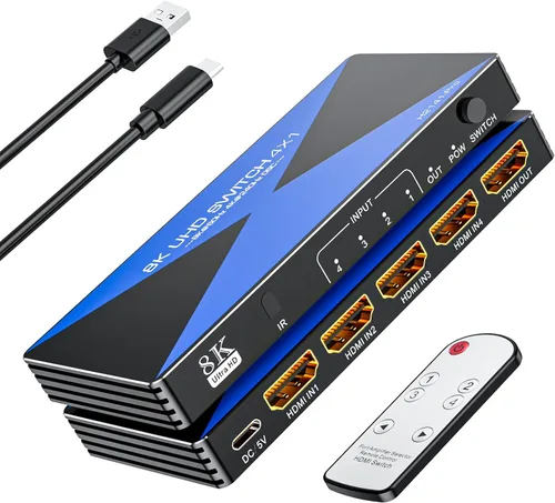 Interruptor HDMI de 8K a 60Hz 4 en 1 salida. ALYYDBG 4K @120Hz/240Hz HDMI 2.1 Switcher compatible con HDR10+ HDCP 2.3 CEC dinámico, funciona con