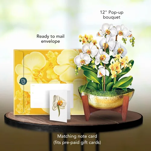 Miniatura 2 de Freshcut Paper Tarjetas desplegables, Serenity Orchid, ramo de flores eternas Forever Flower de tamaño real de 12 pulgadas, tarjeta de felicitación