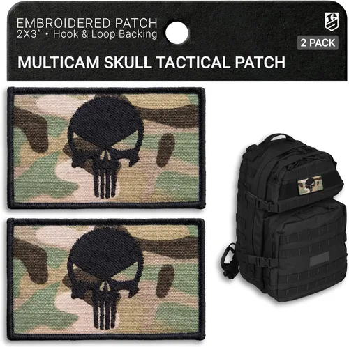 Miniatura 18 de 2 parches de calavera blanca bordados con cierre de gancho y bucle, parche táctico militar moral para mochila, chaleco a prueba de balas, arnés