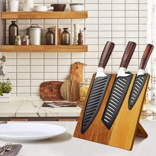 Miniatura 7 de Juego de cuchillos de cocina profesionales de acero inoxidable de alto carbono, 3 cuchillos japoneses ultra afilados con funda, mango ergonómico