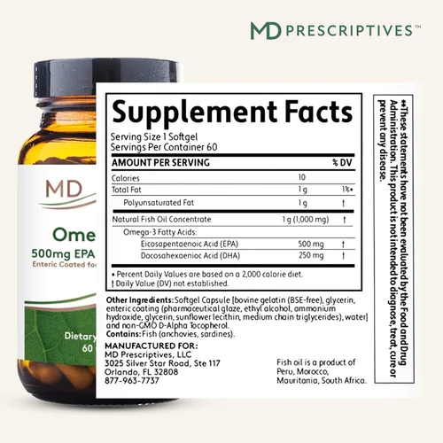 Miniatura 2 de MD Prescriptives Suplemento Omega MD - Aceite de pescado 500 EPA y 250 DHA Omega 3 - Apoya la salud cerebral y las articulaciones* - Sin olor a