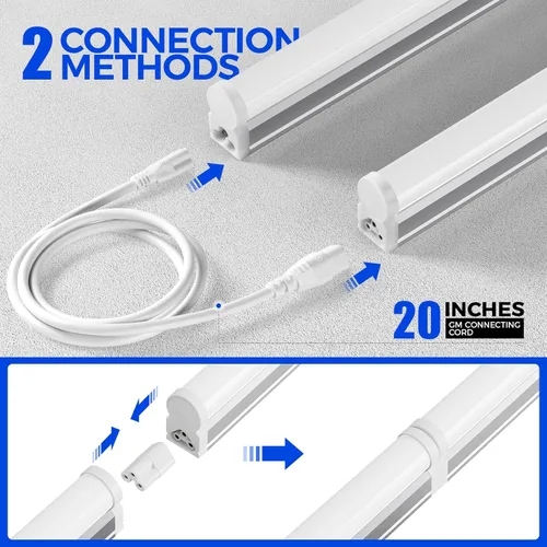 Miniatura 6 de Barrina T5 - Luz LED para tienda de 4 pies, 2 cables de alimentación de 6500 K, blanco súper brillante, 2200 lm, 20 W, lámpara de techo comercial