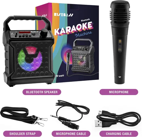 Miniatura 2 de RISEBASS Altavoz Bluetooth de Karaoke para Fiestas con Micrófono – Máquina de Karaoke Inalámbrica Portátil para Fiestas de Interior/Exterior