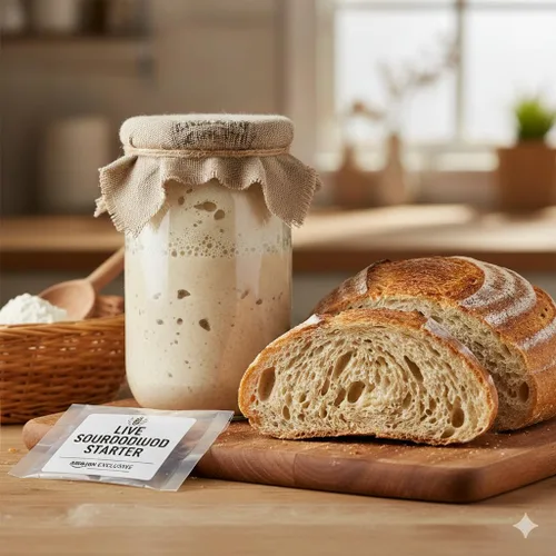 Miniatura 5 de Cultivo básico de masa madre y kéfir: todo en uno - Fermentación rápida de 24 horas de vida dual - Hace pan y leche probiótica - Cultivos vivos