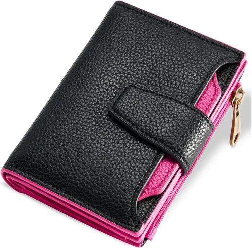 Miniatura 15 de Airkit Cartera para mujer, pequeña cartera de cuero para mujer, plegable, compacta, con bloqueo RFID, tarjetero de crédito, mini bolso de viaje