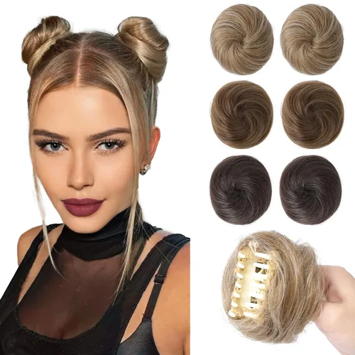 Miniatura 42 de REECHO Piezas de cabello Space Bun, 2 extensiones de moño mini con clip de pinza en extensiones de moño falsas de orejas de gato y desordenadas