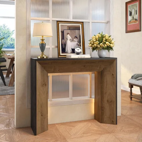 Miniatura 6 de Mesa de entrada de 41 pulgadas con luz LED, mesa consola de madera de granja detrás del sofá, mesa de sofá rústica estrecha para sala de estar, mesa