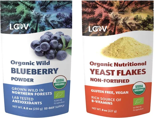 LOOV Paquete – 2 artículos en polvo orgánico de arándanos silvestres y copos de levadura nutricional orgánica no fortificada