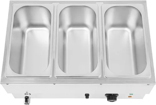 Miniatura 9 de DYNAMI Calentador de alimentos para bufé comercial de 110 V, mesa de vapor eléctrica grande de acero inoxidable de 3 bandejas con diseño