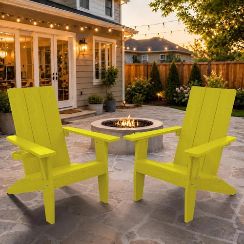 Miniatura 14 de MXIMU Silla Adirondack moderna resistente a la intemperie con portavasos, sillas de gran tamaño para hogueras Adorondic de plástico al aire libre