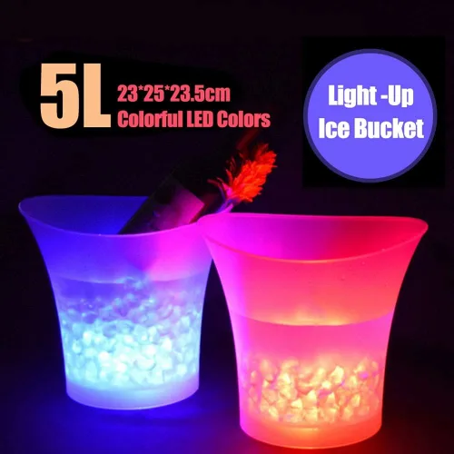 Miniatura 2 de Ochine Cubo de hielo LED para fiesta de vino, 5 L, gran capacidad, 7 cubos de hielo que cambian de color, impermeable, champán, retro, vino, bebida