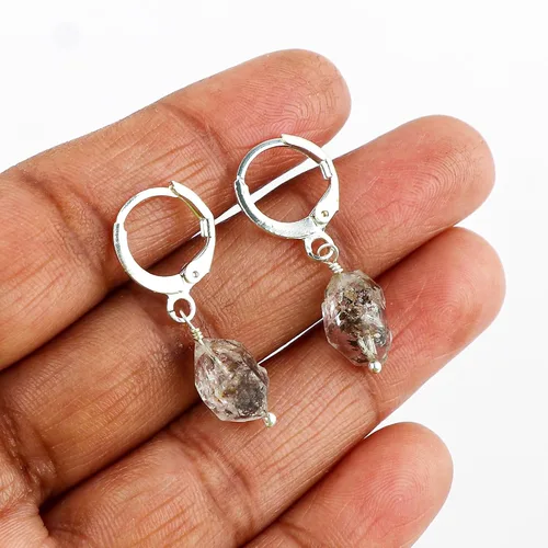 Miniatura 37 de Aretes de aro de cristal afganita natural Piedras afganas de alto grado Aretes chapados en plata Gota lisa Joyas de piedras preciosas hechas
