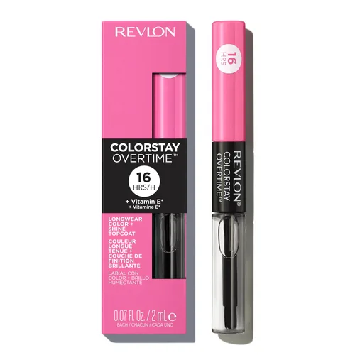 Revlon Lápiz Labial Líquido con Brillo Labial Transparente, ColorStay Overtime, Regalo para Mujeres, 080 Keep Blushing, 2 ml