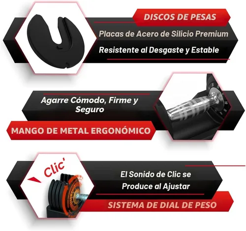 Miniatura 7 de Keppi - Juego de mancuernas ajustables de 25 libras/40 libras/55 libras/60 libras, mango de peso ajustable rápido de metal antideslizante, ejercicio