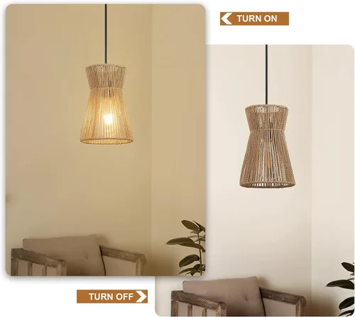 Miniatura 5 de Lámpara Colgante Enchufable de 15 pies con Cable, Interruptor Regulable, Lámpara Colgante de Ratán con Mimbre Tejido a Mano, Candelabro Enchufable