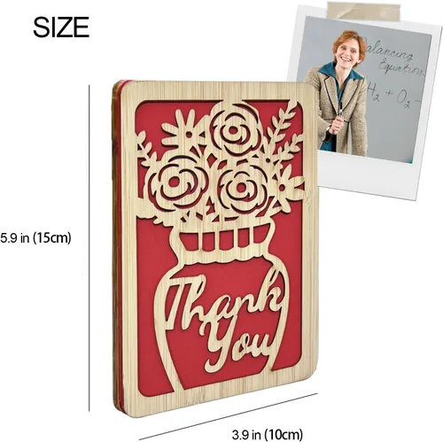 Miniatura 2 de Tarjetas de agradecimiento de madera con sobres, florero en blanco, tarjeta de regalo de Acción de Gracias para profesor, jefe, amigos, familia