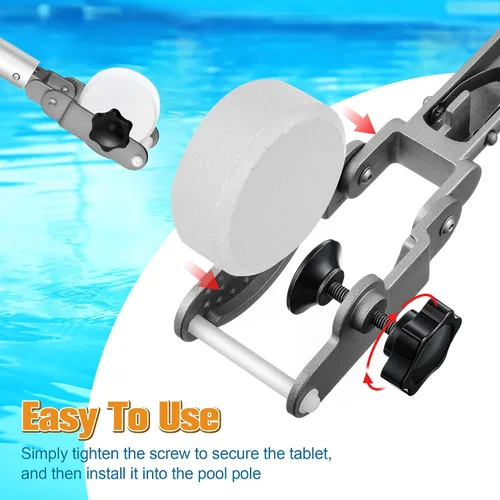 Miniatura 7 de Lounsweer 1 soporte para tableta de piscina para poste de piscina, flotador de tabletas de aleación de aluminio de acero inoxidable, herramienta