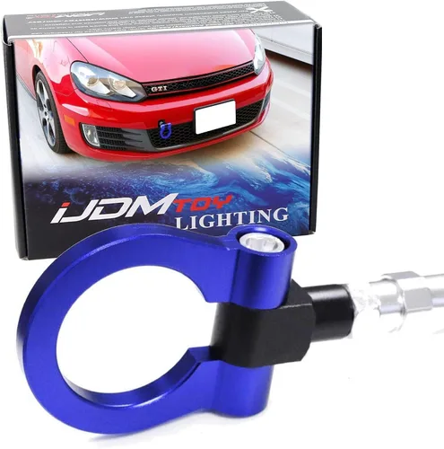 iJDMTOY Anillo de gancho de remolque estilo pista azul compatible con Volkswagen: 06-14 Golf GTI MK5 MK6 R32 Rabbit, 05-10 Jetta (MK5), compatible