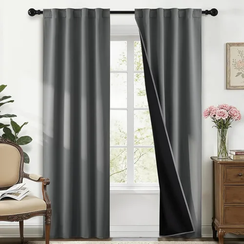 Miniatura 244 de Yakamok Cortinas negras, cortinas de ventana con aislamiento térmico y eficiencia energética para dormitorio, cortinas opacas completas y cortinas