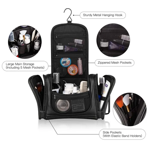 Miniatura 5 de MIRASON Neceser de viaje, bolsa de aseo colgante para hombres, bolsa de ducha de viaje de cuero para artículos de tocador, bolsa de baño con gancho