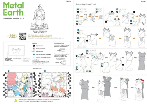 Miniatura 7 de Metal Earth Fascinations Chinese Ming Armor 3D Kit de modelo de metal con pinzas