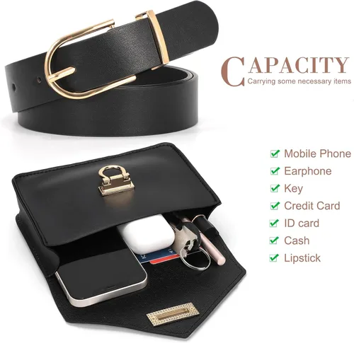 Miniatura 3 de WHIPPY Riñoneras para mujer, de piel, a la moda, para cinturón extraíble, para fiestas, viajes, 3- Negro