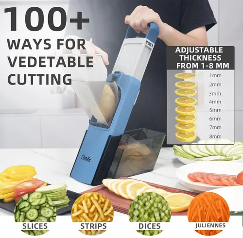 Miniatura 3 de Cortador de mandolina seguro mejorado para cocina, picador de alimentos vegetales ajustable, cebolla, papas fritas, ensalada de verduras juliana +