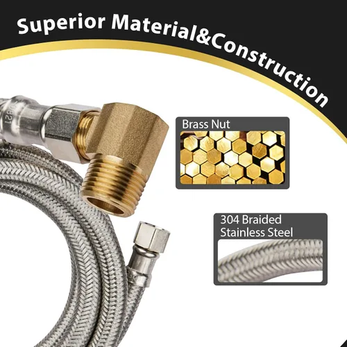 Miniatura 3 de Paquete de 1 manguera Foskan de acero inoxidable para lavavajillas de 4 pies con compilación de 3/8 pulgadas x 3/8 pulgadas MIP 90° codo, conector
