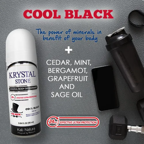 Miniatura 3 de KRYSTAL STONE Desodorante para HOMBRES COOL BLACK Paquete de 3 unidades Roll On Potasio Alumbre con Mezclas de Aceites Esenciales