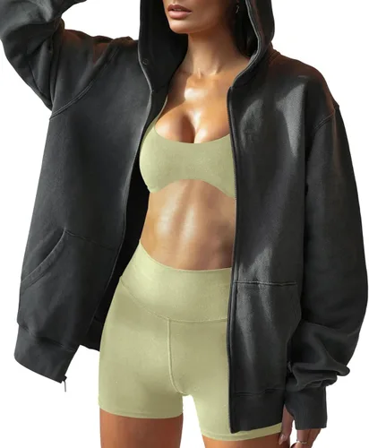 Miniatura 2 de Cosonsen Sudaderas con capucha y cremallera para mujer, ropa Y2K, chaquetas de forro polar con bolsillos