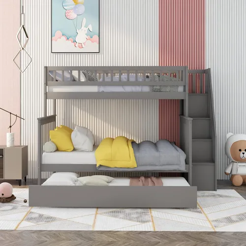Miniatura 3 de Literas para niños con escalera, literas de madera maciza con barandilla completa