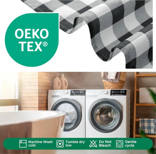 Miniatura 6 de Biscaynebay - Cortinas de ducha de tela texturizada 72" X 72", cortinas de baño de estilo granja modernas con estampado de cuadros en blanco y Negro