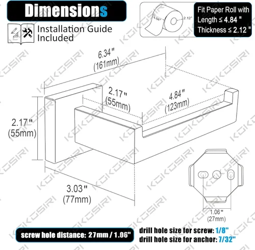 Miniatura 2 de KOKOSIRI Portarrollos de papel higiénico de níquel cepillado, portarrollos de papel higiénico de acero inoxidable para cocina, baño, dispensador