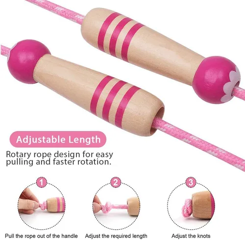 Miniatura 5 de Cuerda de Saltar para Niños, Cuerda de Saltar Ajustable de 7 Pies de Algodón con Mango de Madera para Niños y Niñas, Ejercicio al Aire Libre