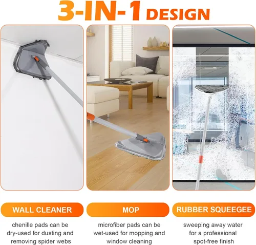 Miniatura 2 de Limpiador de pared con mango largo de 82 pulgadas, limpiador de pared, herramienta de limpieza con 4 almohadillas de microfibra de felpilla