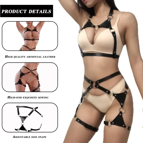 Miniatura 5 de CHIRCOLS Punk Leather Body Belt Suspenders Lingerie Gothic Garter Belts
