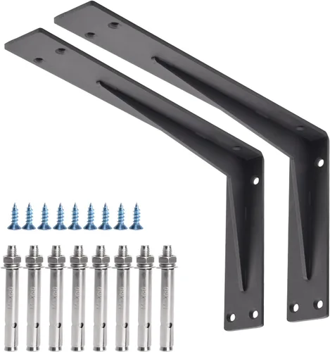 Miniatura 15 de YUMORE Soportes de estante resistentes, soporte de encimera de 1/5 pulgadas de grosor, soporte en L, soporte de metal industrial rústico negro mate