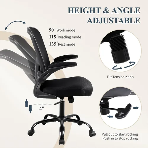 Miniatura 8 de Flysky Juego de 10 sillas ergonómicas de escritorio para oficina en casa, soporte lumbar, silla giratoria de malla transpirable para computadora