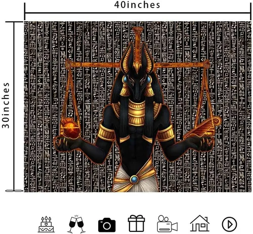 Miniatura 6 de Ine Ive Tapiz de estatua egipcia de Anubis, tapiz religioso mítico del antiguo Egipto, 40 x 30 pulgadas, jeroglíficos egipcios, decoración de pared