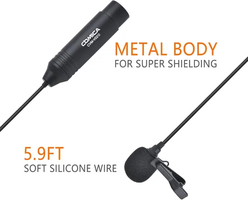 Miniatura 2 de COMICA XLR - Micrófono de solapa de 48 V Phantom Power, CVM-V02O, micrófono de solapa omnidireccional de 5.9 pies para videocámaras Canon Sony