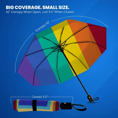 Miniatura 46 de Rain-Mate Paraguas compactos resistentes al viento para la lluvia, diseño de costilla de fibra de vidrio reforzada fuerte y apertura y cierre