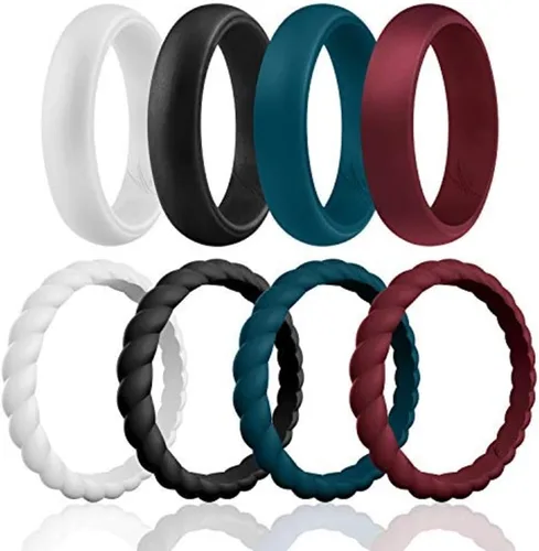 ROQ - Anillos de boda de silicona para mujer, delgados, de punta trenzada, apilables, juego de joyería nupcial, anillos de aniversario, anillo de