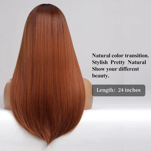 Miniatura 6 de HAIRCUBE Peluca Auburn con Flequillo Cabello Largo con Flequillo Cabello Rojo Apariencia Natural Resistente al Calor Peluca Sintética Juego Diario