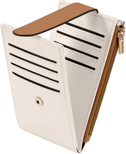 Miniatura 15 de Chelmon Cartera de mujer delgada con bloqueo RFID, billetera plegable con varios compartimientos para tarjetas con bolsillo con cremallera, Beige