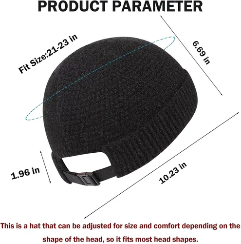 Miniatura 4 de Sombreros sin ala para hombre, gorro Docker, gorro de calavera, unisex, cálido, para invierno, ajustable, hebilla de cuero