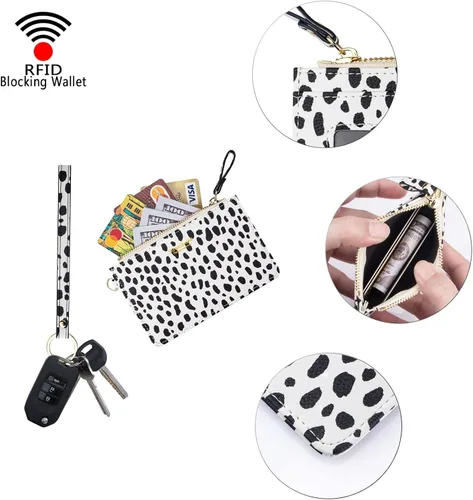 Miniatura 5 de Aiyo Nice Funda delgada para mujer tarjetero RFID con cremallera monedero pequeño de cuero con llavero Moderno